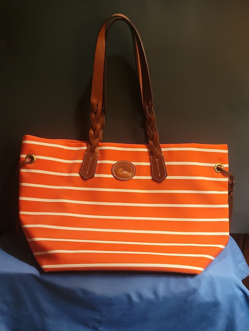 Dooney And Burke Orange and White Striped Beach Tote